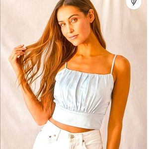 Lulu’s Light Blue Satin Crop Top XS- worn once/like new